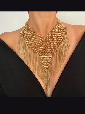 Monet Collectors- Gold Fringe and chainmeal Statement Necklace - Women Jewelry
